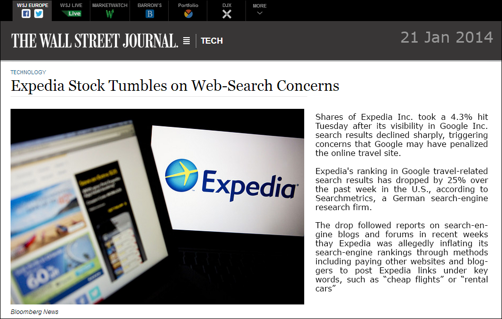 Expedia Stock Tumbles on Web-Search Concerns