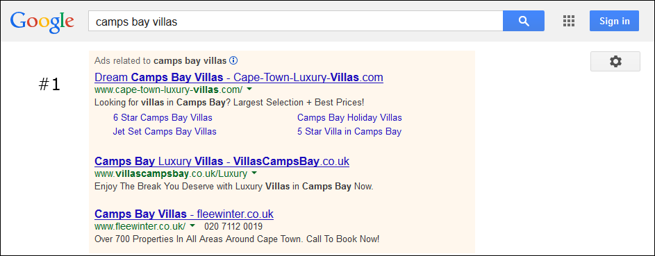 Cape Town Luxury Villas - Google - Organic Search Results