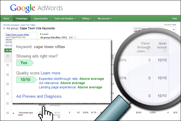 Google Adwords on Cape Town Luxury Villas | Luxury Villas in Cape Town and Cape Town villas